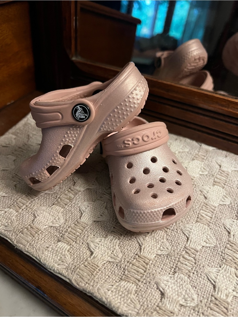 CROCS Classic Slip On Casual Summer Clogs Slightly Metallic Pink Infant Girl 3